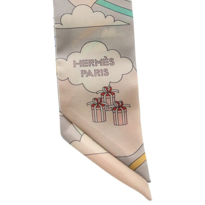 Hermes Twilly Flying Carre Silk Scarf Pink Beige
