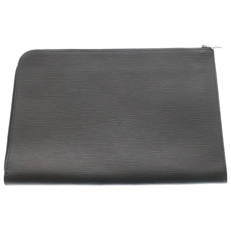 Louis Vuitton Pochette Jour Clutch Case Pouch Black Leather Silver