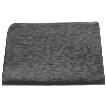 Louis Vuitton Pochette Jour Clutch Case Pouch Black Leather Silver