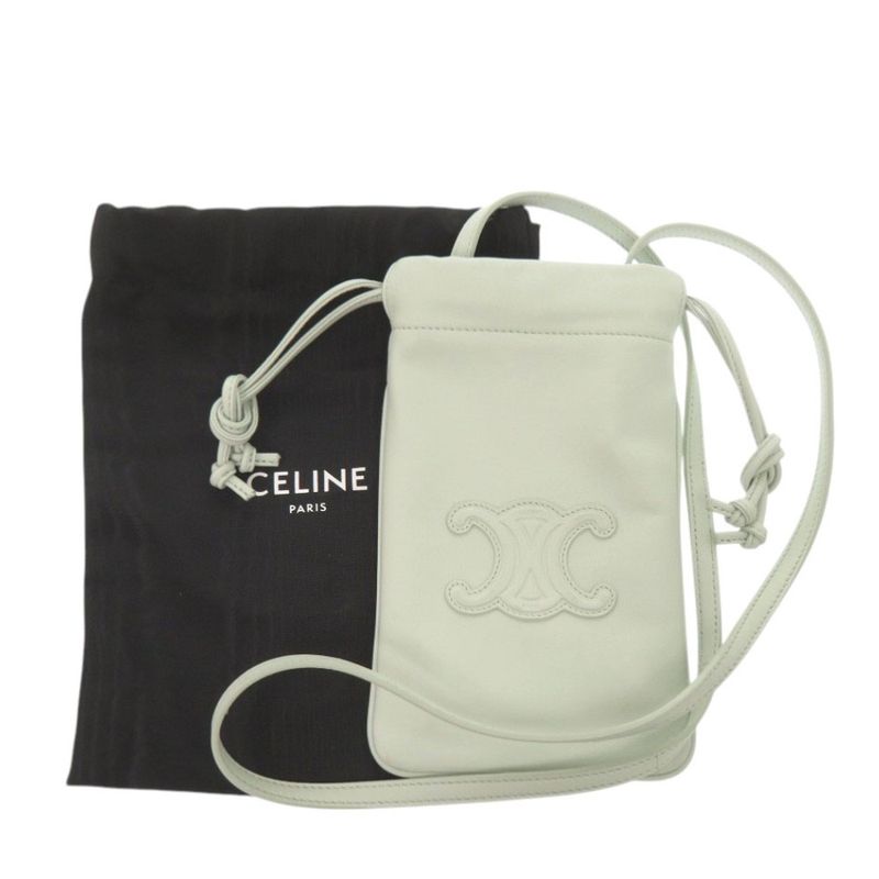 Celine Triomphe Drawstring Phone Pouch Leather Light Green Shoulder Bag