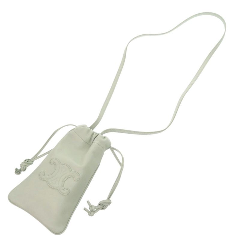 Celine Triomphe Drawstring Phone Pouch Leather Light Green Shoulder Bag