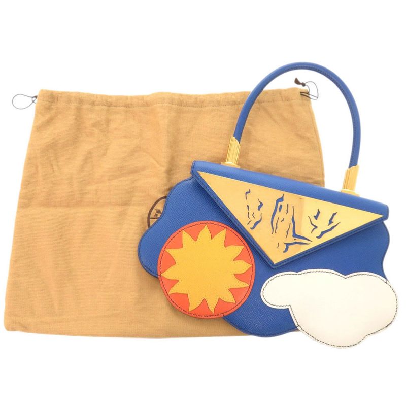 Hermes Limited Sun Cloud Courchevel Blue France Gold Handbag