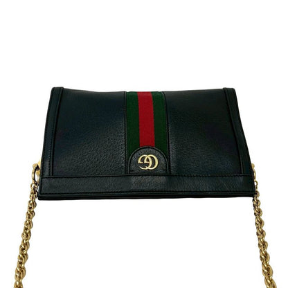 Gucci Ophidia Sherry Line GG Logo Leather Chain Shoulder Bag Pochette Black