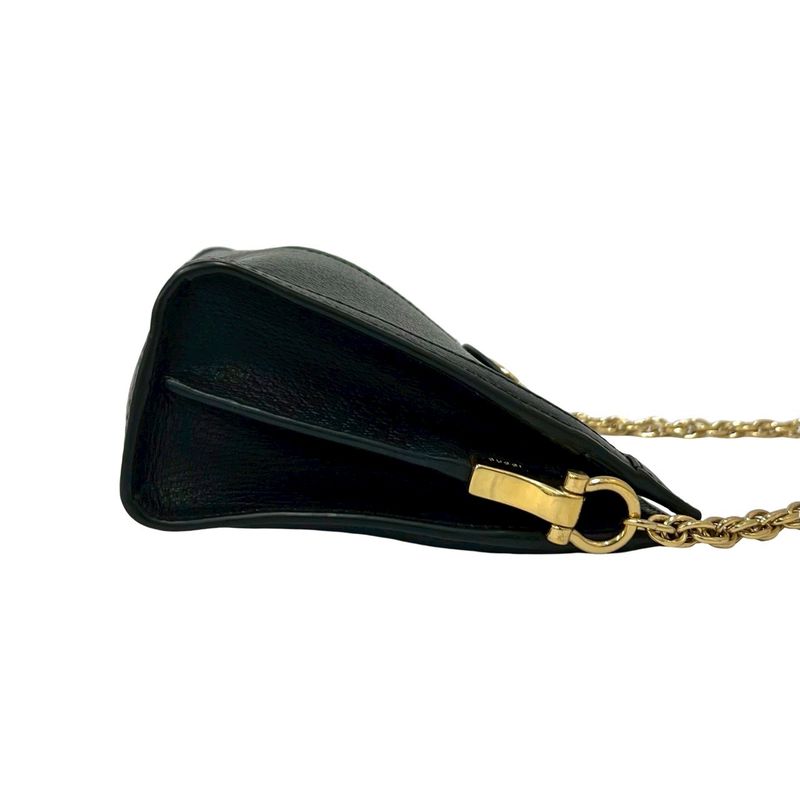 Gucci Ophidia Sherry Line GG Logo Leather Chain Shoulder Bag Pochette Black