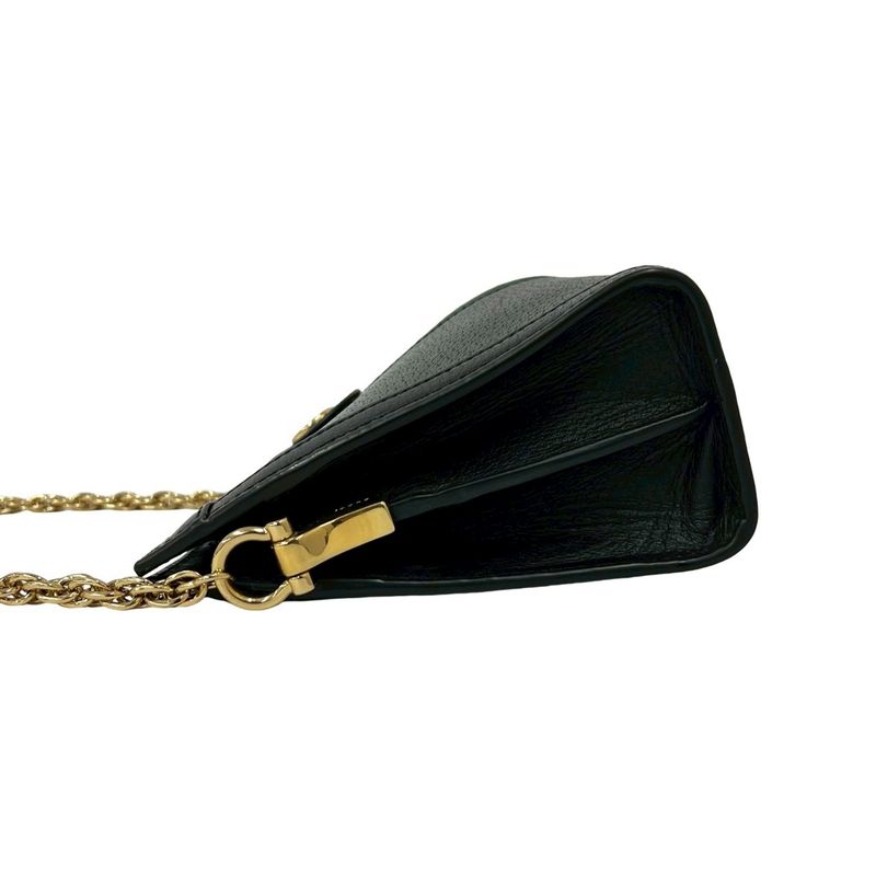 Gucci Ophidia Sherry Line GG Logo Leather Chain Shoulder Bag Pochette Black