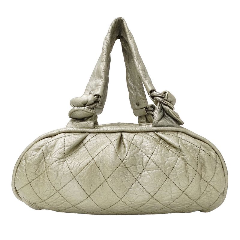 Chanel Bag Handbag Wild Stitch Leather Champagne Gold Silver Handheld Quilted