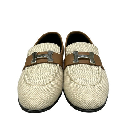 Hermes Loafer 36.5 Paris Beige Brown Silver Leather