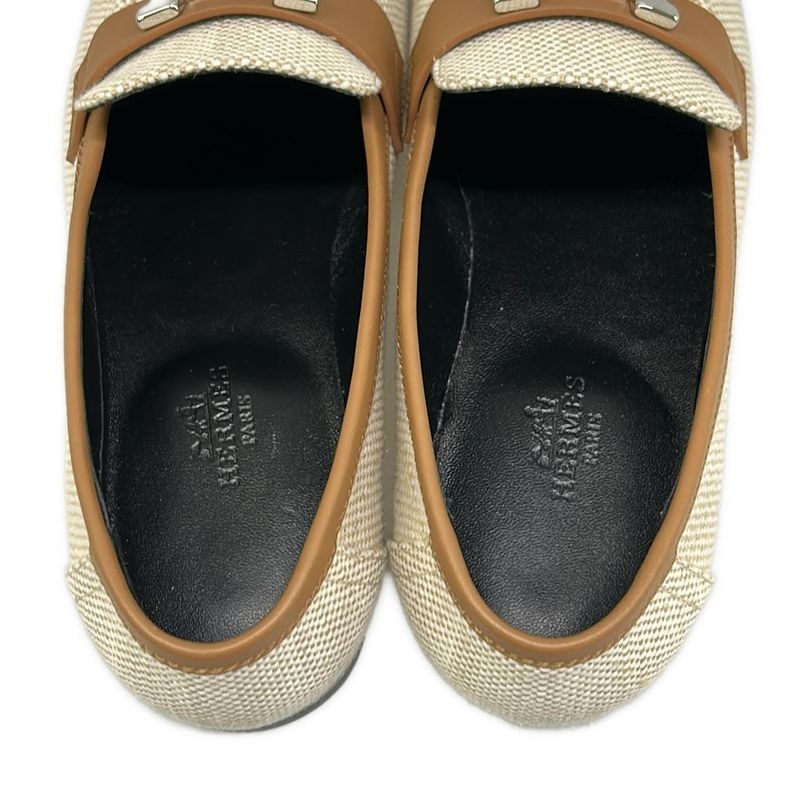 Hermes Loafer 36.5 Paris Beige Brown Silver Leather