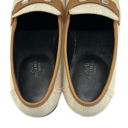 Hermes Loafer 36.5 Paris Beige Brown Silver Leather