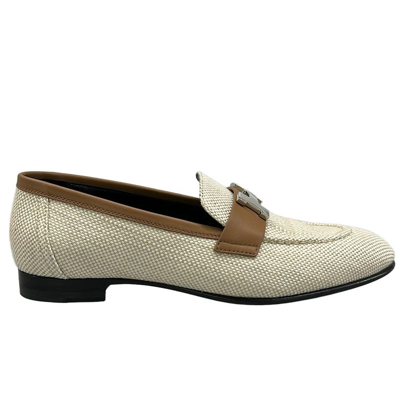 Hermes Loafer 36.5 Paris Beige Brown Silver Leather