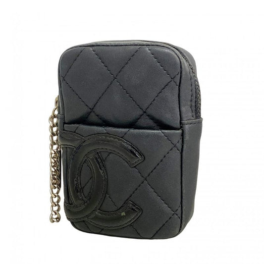 Chanel Cigarette Case Cambon Lambskin Black Silver Shoulder Bag