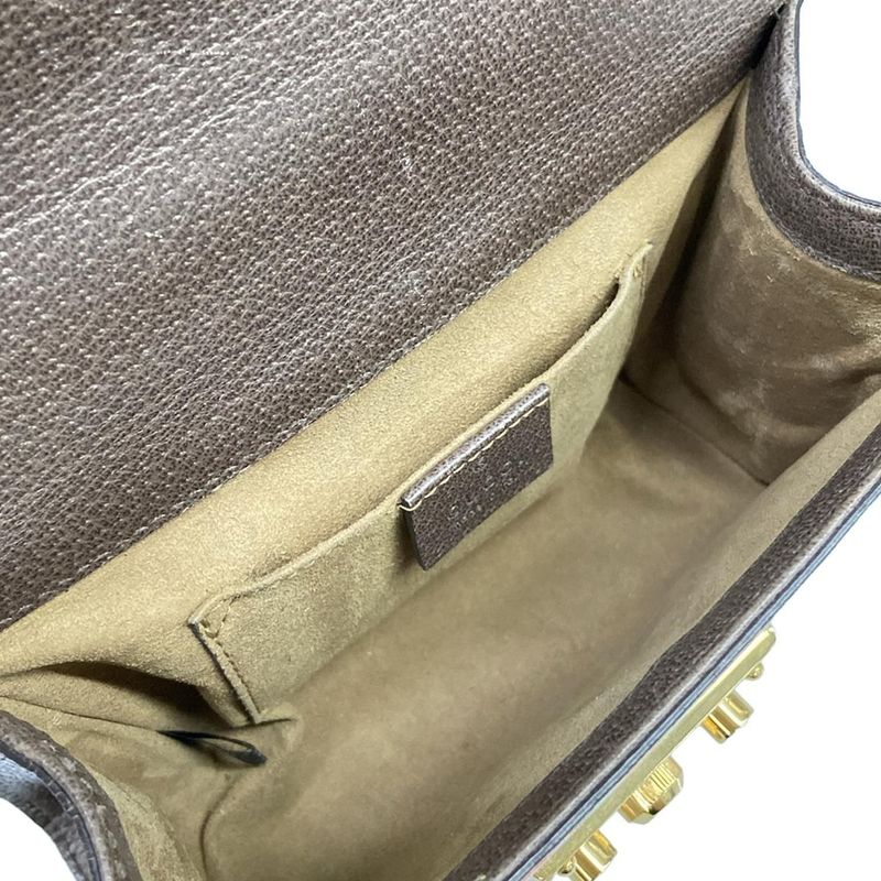 Gucci Shoulder Bag Padlock Small Tian Beige Dark Brown Multi Chain Leather