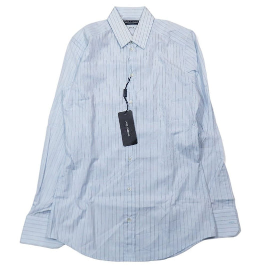 Dolce & Gabbana Gold Dress Shirt Pinstripe Long Sleeve Top 38 Light Blue