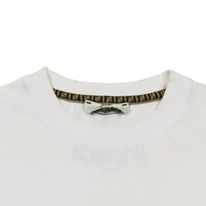 Fendi Gloria T-Shirt Short Sleeve Crew Neck Sequin Logo Print Top XS White