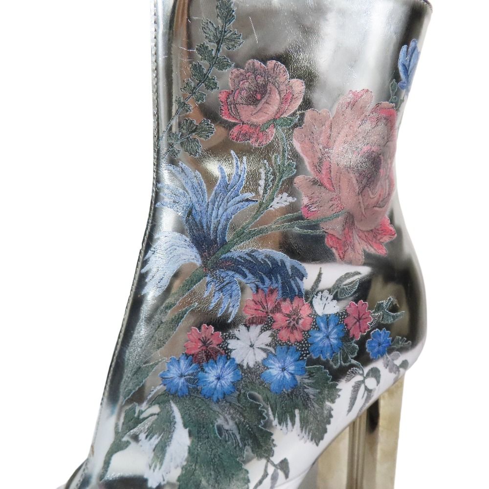 Louis Vuitton Silhouette Line Ankle Boots Metallic Floral Print Short Leather