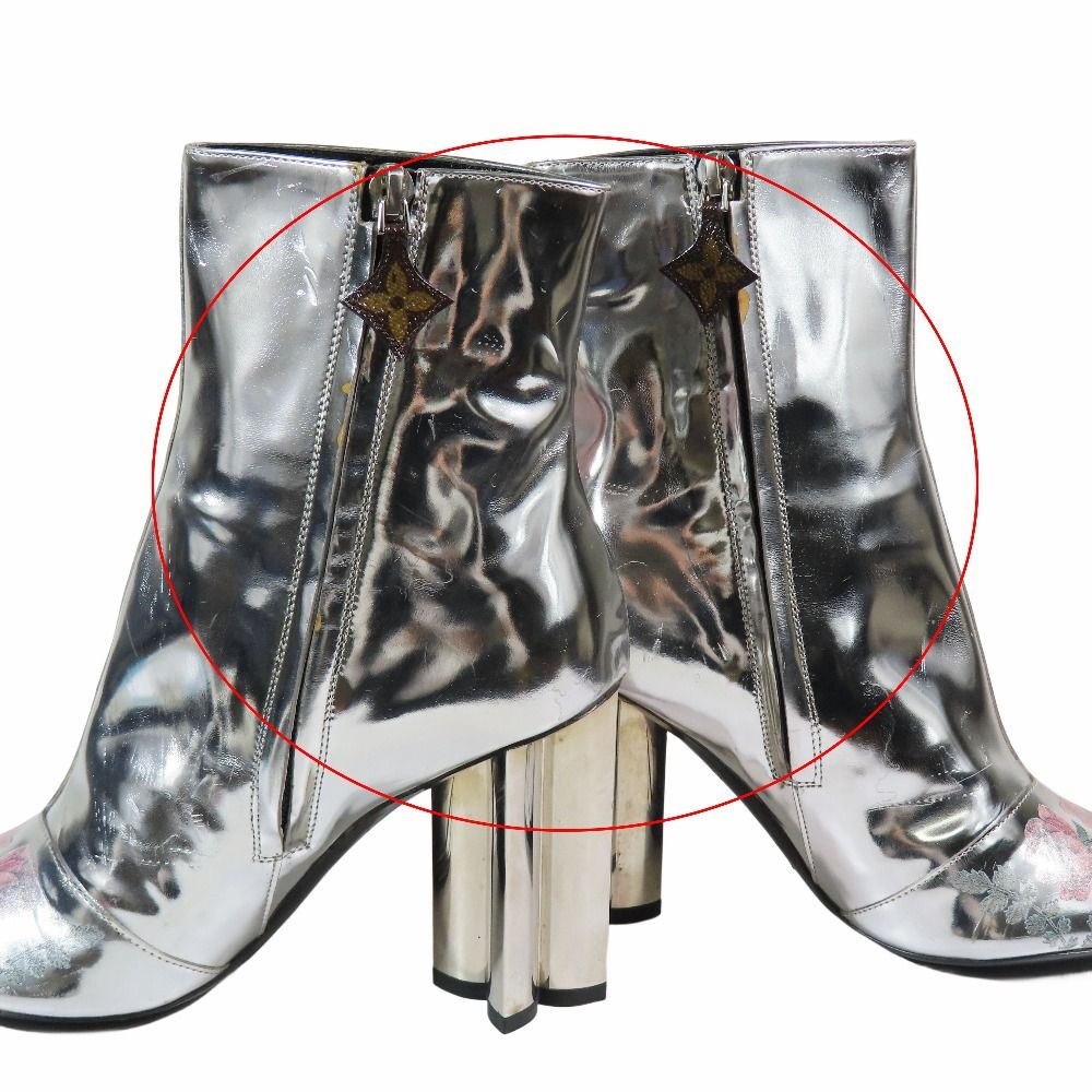 Louis Vuitton Silhouette Line Ankle Boots Metallic Floral Print Short Leather