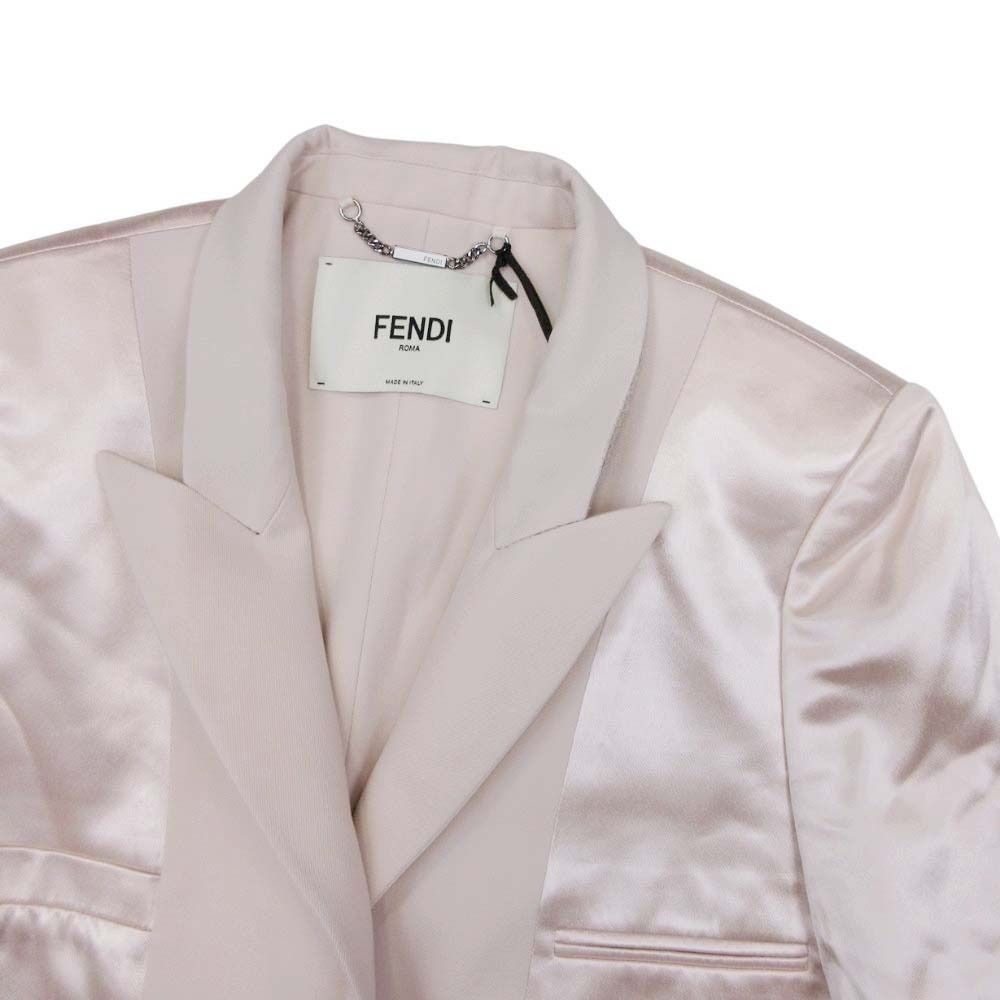 Fendi Satin Peak Lapel Cropped Jacket Short Bra Leather 38 Light Pink