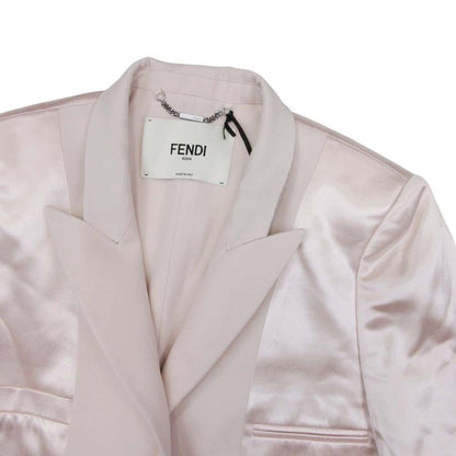 Fendi Satin Peak Lapel Cropped Jacket Short Bra Leather 38 Light Pink
