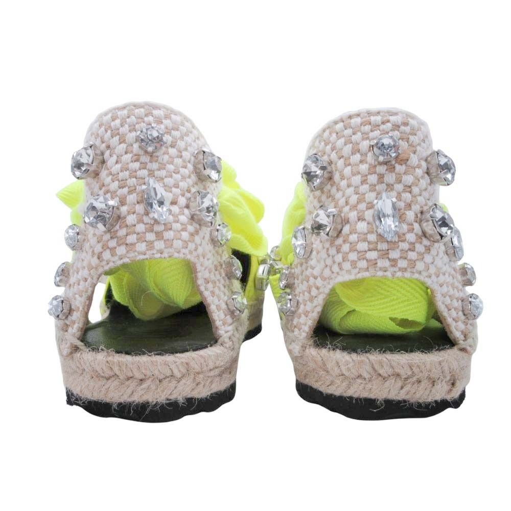Loewe Paula S Ibiza Crystal Ribbon Espadrilles Sandals 37 Neon Yellow
