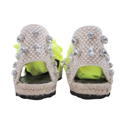 Loewe Paula S Ibiza Crystal Ribbon Espadrilles Sandals 37 Neon Yellow