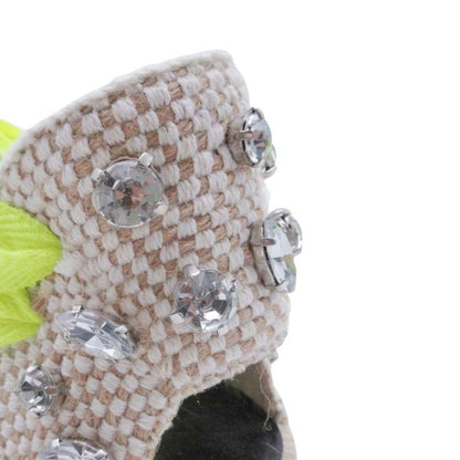 Loewe Paula S Ibiza Crystal Ribbon Espadrilles Sandals 37 Neon Yellow