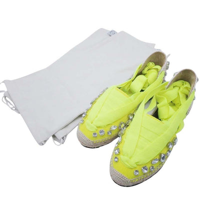 Loewe Paula S Ibiza Crystal Ribbon Espadrilles Sandals 37 Neon Yellow