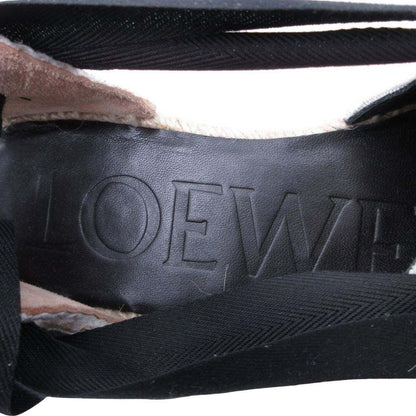 Loewe Paula S Ibiza Crystal Ribbon Espadrille Sandals Wedge Sole 38 Black