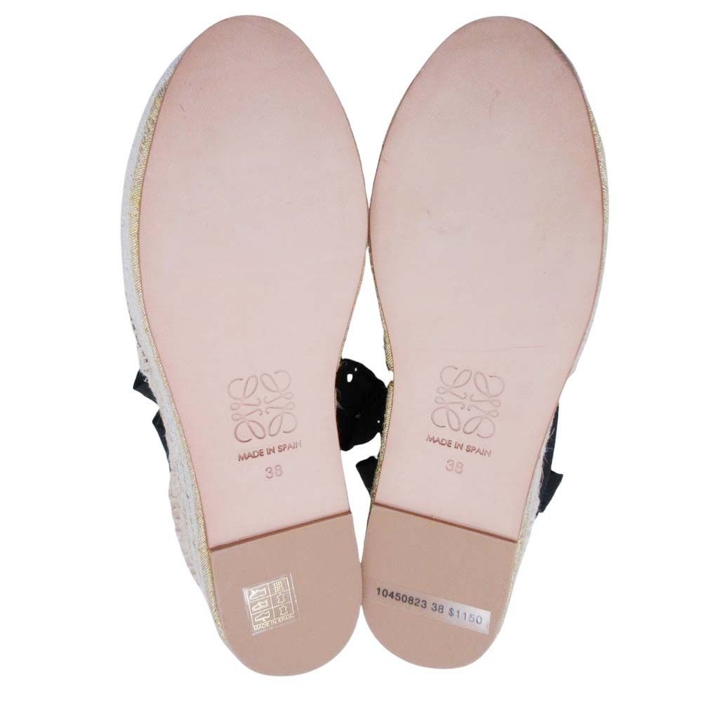 Loewe Paula S Ibiza Crystal Ribbon Espadrille Sandals Wedge Sole 38 Black