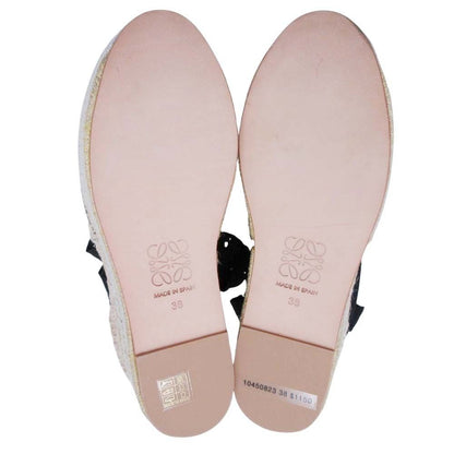 Loewe Paula S Ibiza Crystal Ribbon Espadrille Sandals Wedge Sole 38 Black