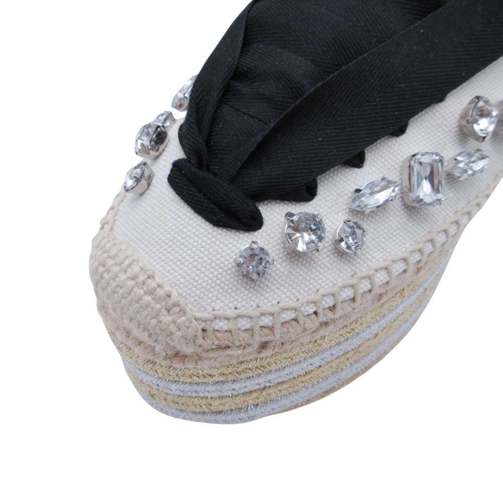 Loewe Paula S Ibiza Crystal Ribbon Espadrille Sandals Wedge Sole 38 Black