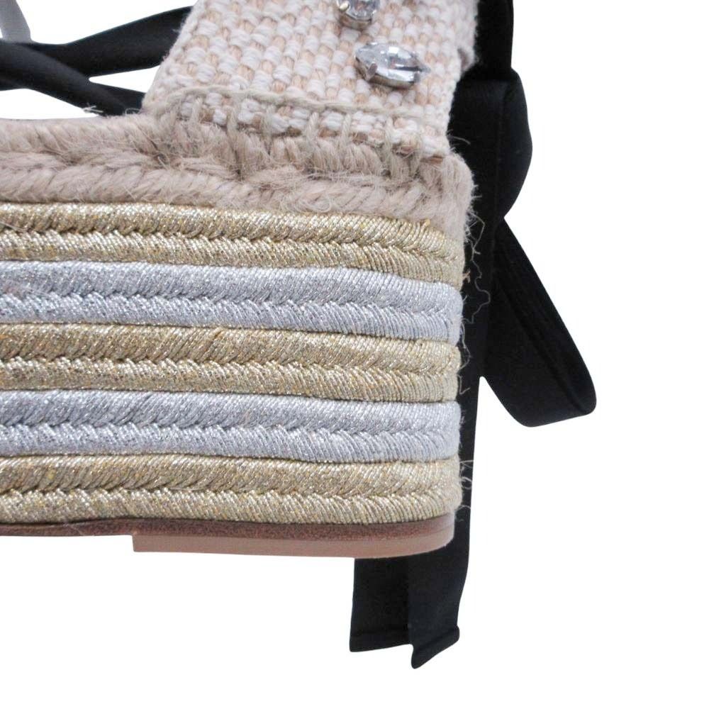 Loewe Paula S Ibiza Crystal Ribbon Espadrille Sandals Wedge Sole 38 Black