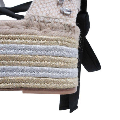 Loewe Paula S Ibiza Crystal Ribbon Espadrille Sandals Wedge Sole 38 Black