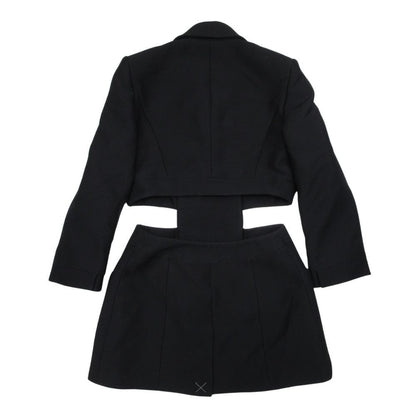 Fendi Silk Blend Lambskin Waist Cutout Jacket Dress 40 Black