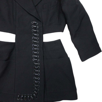 Fendi Silk Blend Lambskin Waist Cutout Jacket Dress 40 Black