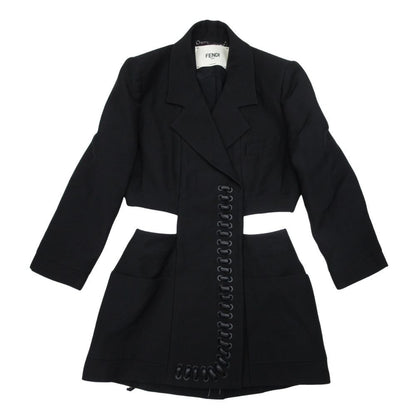 Fendi Silk Blend Lambskin Waist Cutout Jacket Dress 40 Black