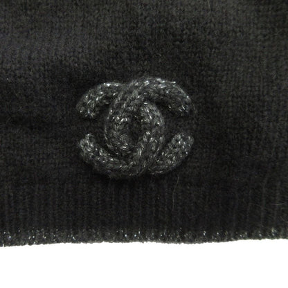 Chanel CC Logo Cashmere Silk Knit Cap Beanie Cap Lame Black Gray