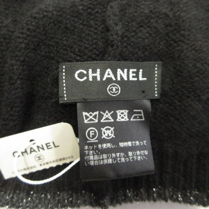 Chanel CC Logo Cashmere Silk Knit Cap Beanie Cap Lame Black Gray