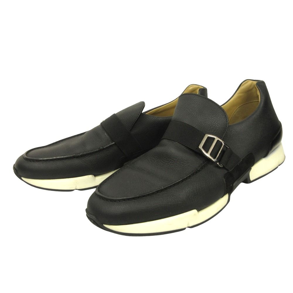 Hermes Epsom Leather Slip on Loafers Shoes Buckle 42.5 Black