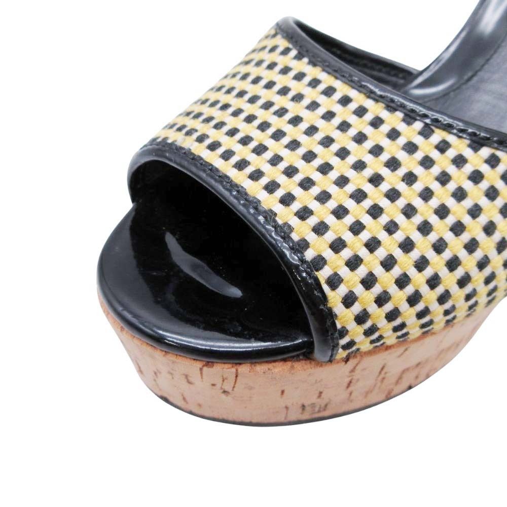 Fendi Frendi Cork Sole Thick Strap Sandals Shoes Enamel 35.5 Black Beige