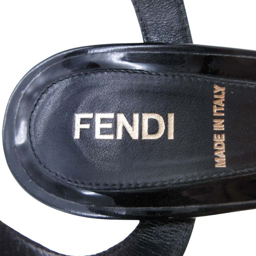 Fendi Frendi Cork Sole Thick Strap Sandals Shoes Enamel 35.5 Black Beige