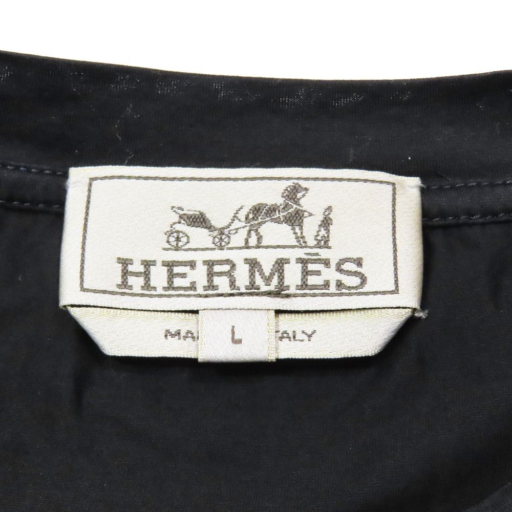 Hermes Blue Stitch Long Sleeve T-Shirt Cotton Long T L Glossy Black