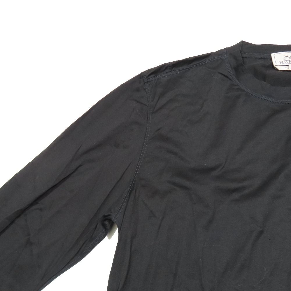 Hermes Blue Stitch Long Sleeve T-Shirt Cotton Long T L Glossy Black