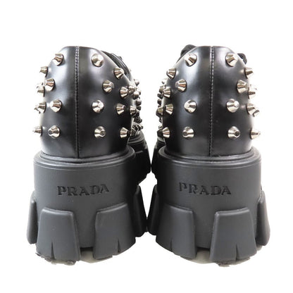 Prada 714 Monolith Brushed Leather Thick Sole Studded Loafers Lace Up Shoes