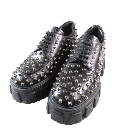 Prada 714 Monolith Brushed Leather Thick Sole Studded Loafers Lace Up Shoes