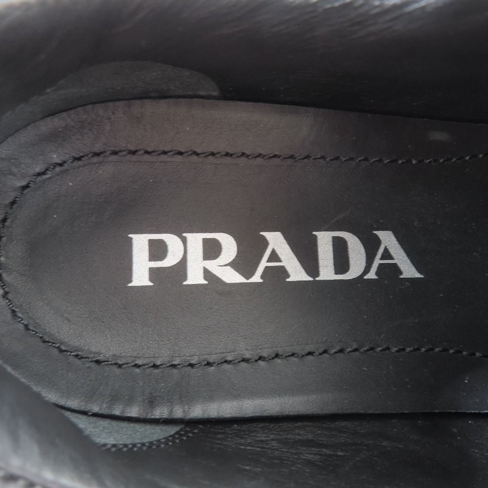 Prada 714 Monolith Brushed Leather Thick Sole Studded Loafers Lace Up Shoes
