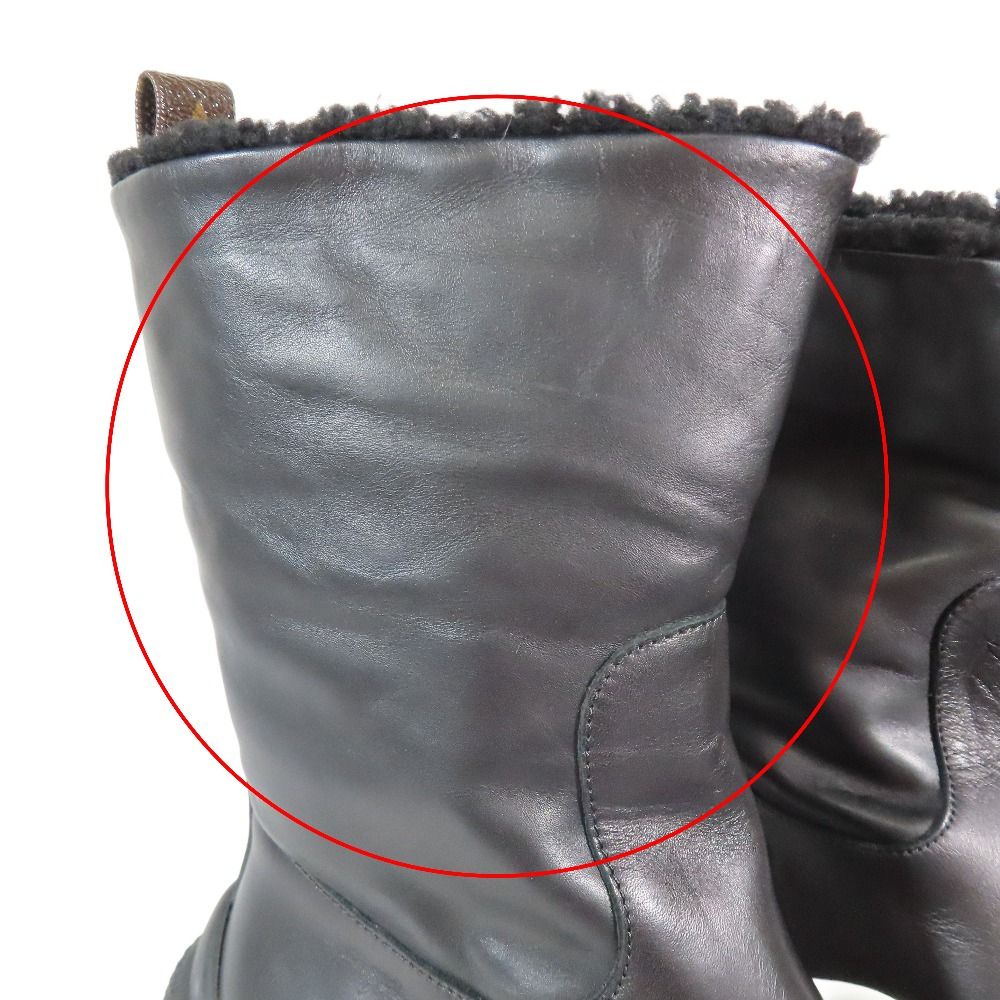 Louis Vuitton LV Akrite Line Boa Boots Shoes Leather 35 Black White Blue