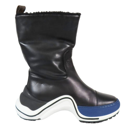 Louis Vuitton LV Akrite Line Boa Boots Shoes Leather 35 Black White Blue