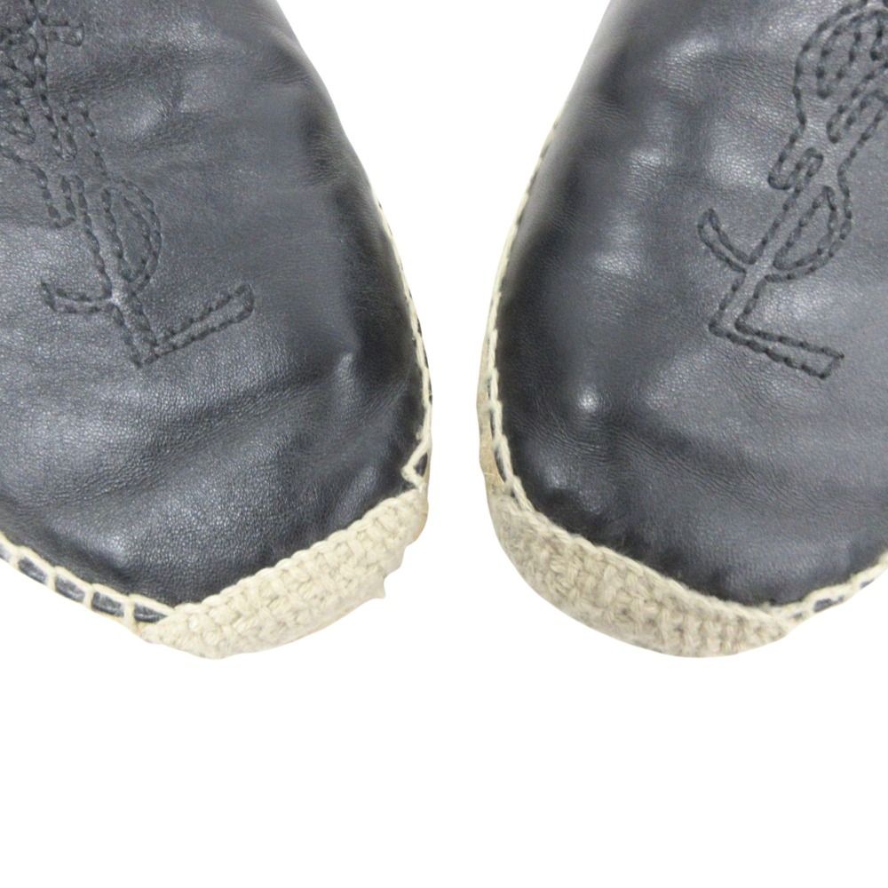 Saint Laurent Paris Espadrilles Leather Slip on Shoes Logo Embroidery