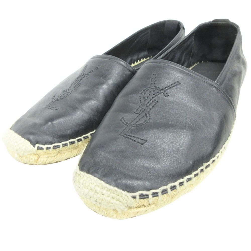 Saint Laurent Paris Espadrilles Leather Slip on Shoes Logo Embroidery