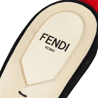 Fendi Fur Pom Sandals High Heels Shoes Ankle Strap Suede Leather 39 Black